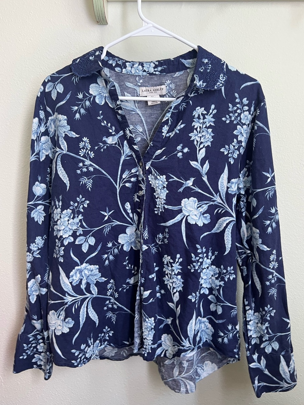 Laura Ashley Navy and Light Blue Floral Button-Down Shirt